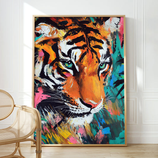 a painting of a tiger on a wall