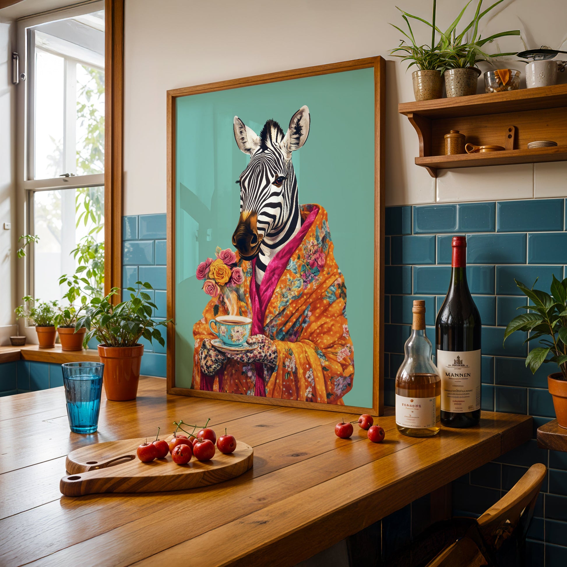 a picture of a zebra is on a table