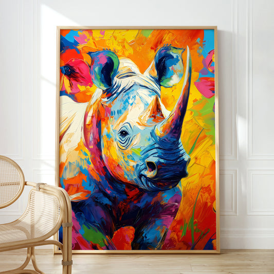 a painting of a rhino on a wall