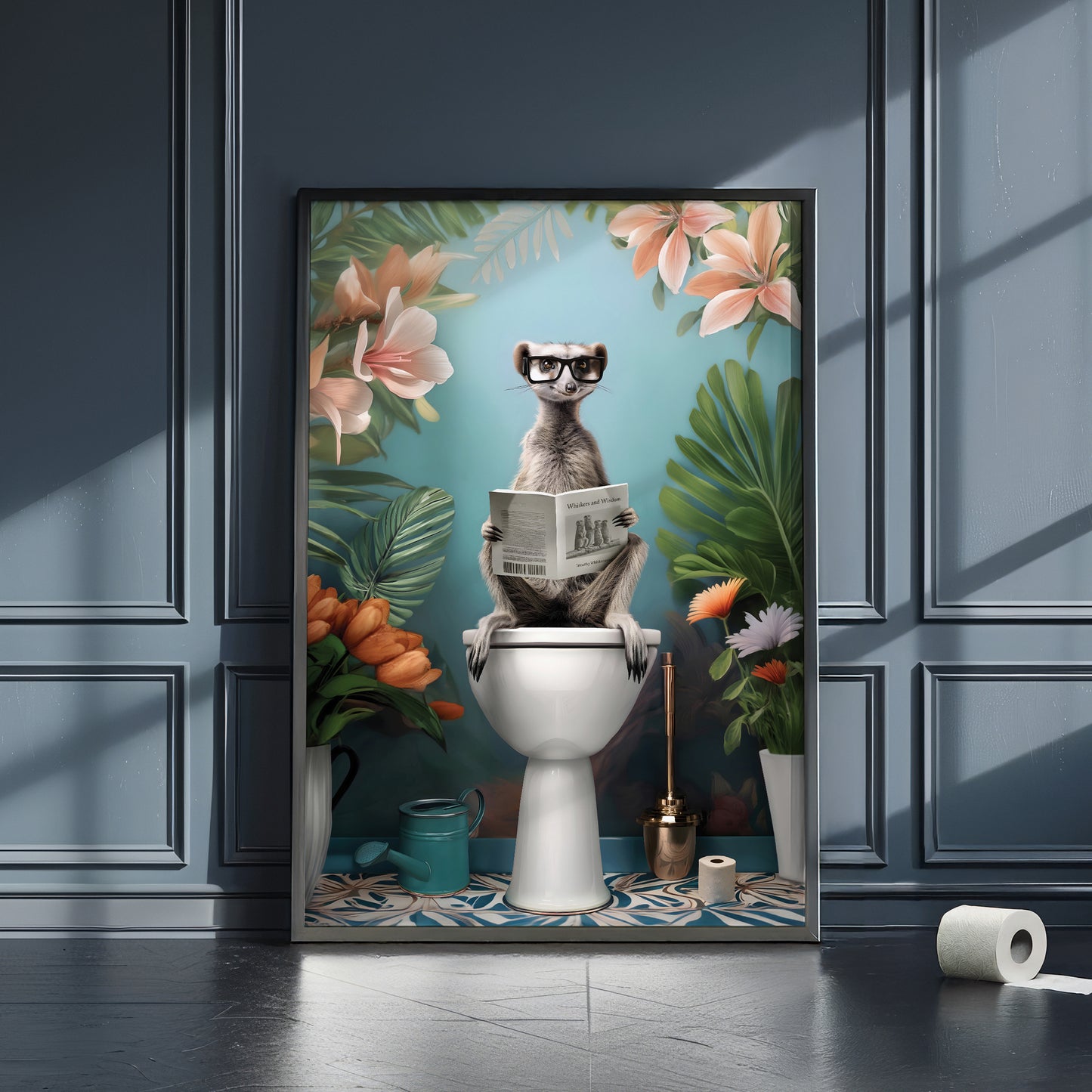 a toilet with a picture of a cat sitting on top of it