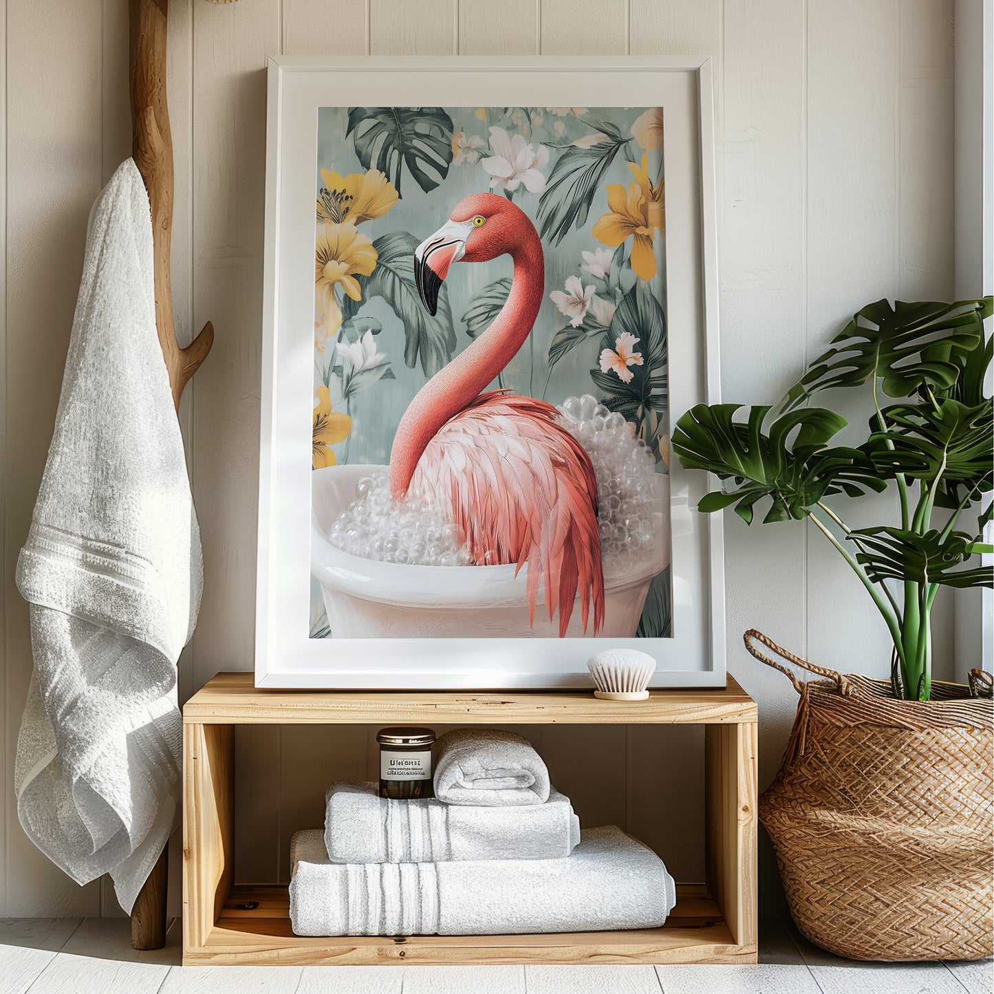 a picture of a flamingo in a bath tub