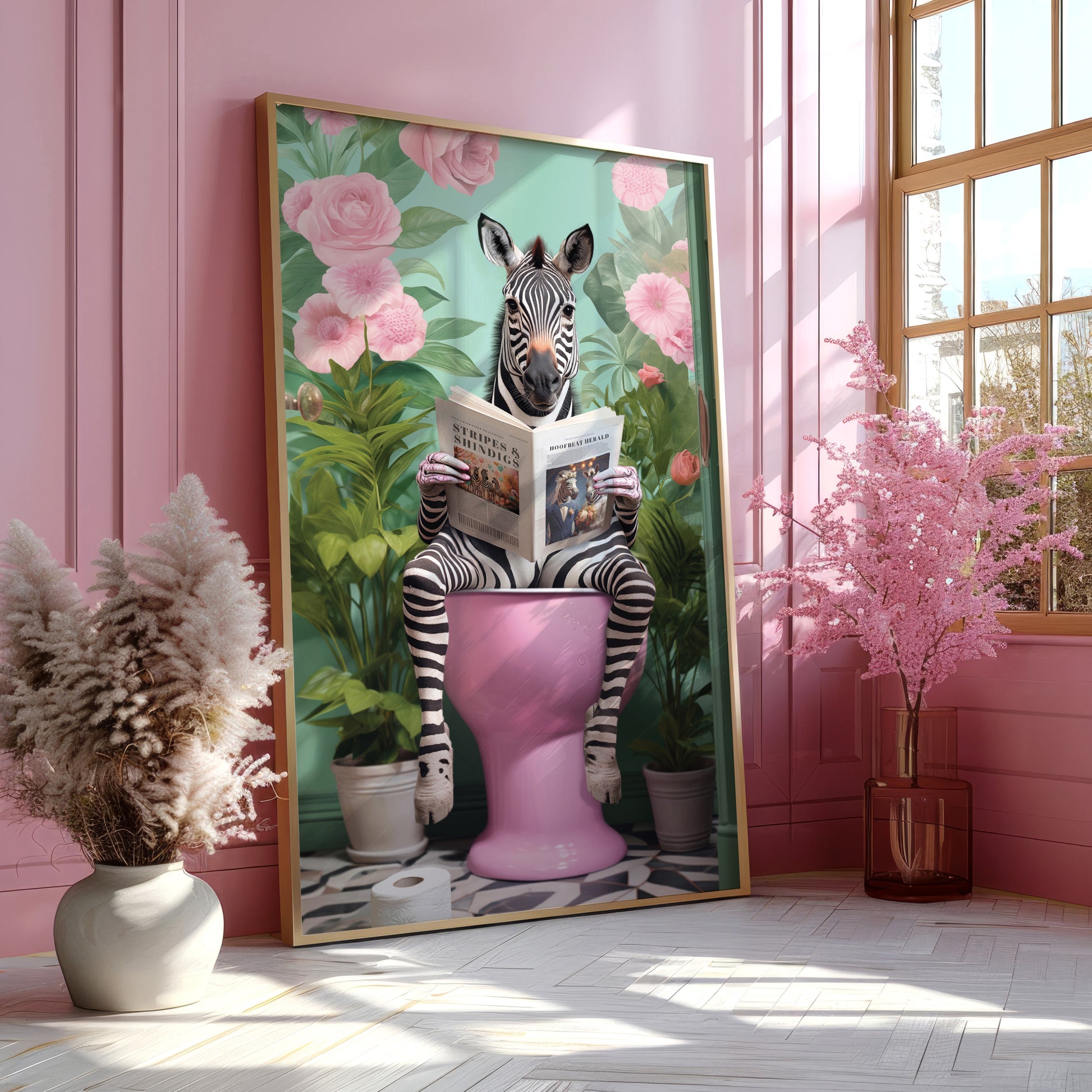 a picture of a zebra sitting on a toilet