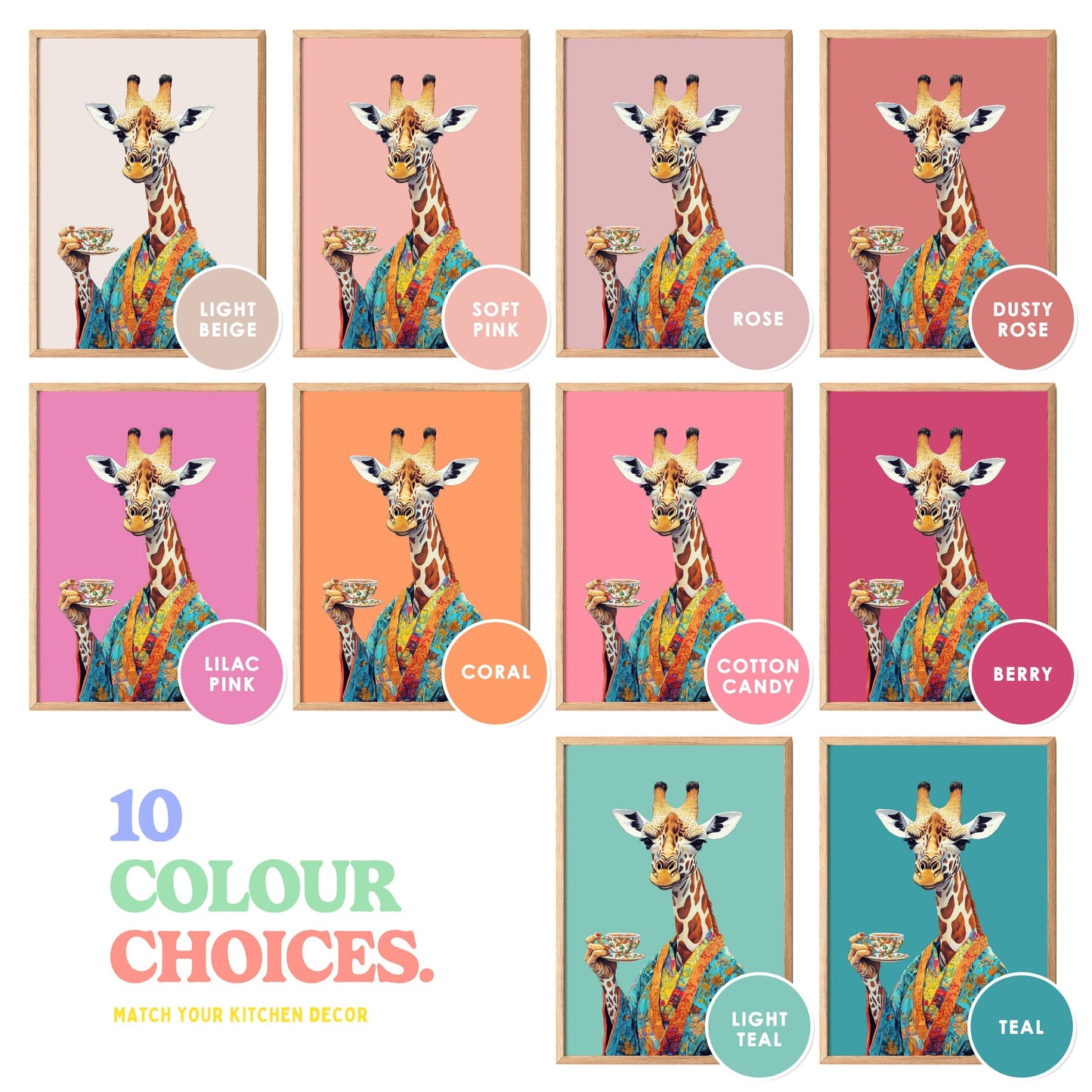 a poster of a giraffe with different colors