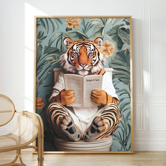 Tiger on Toilet Bathroom Print