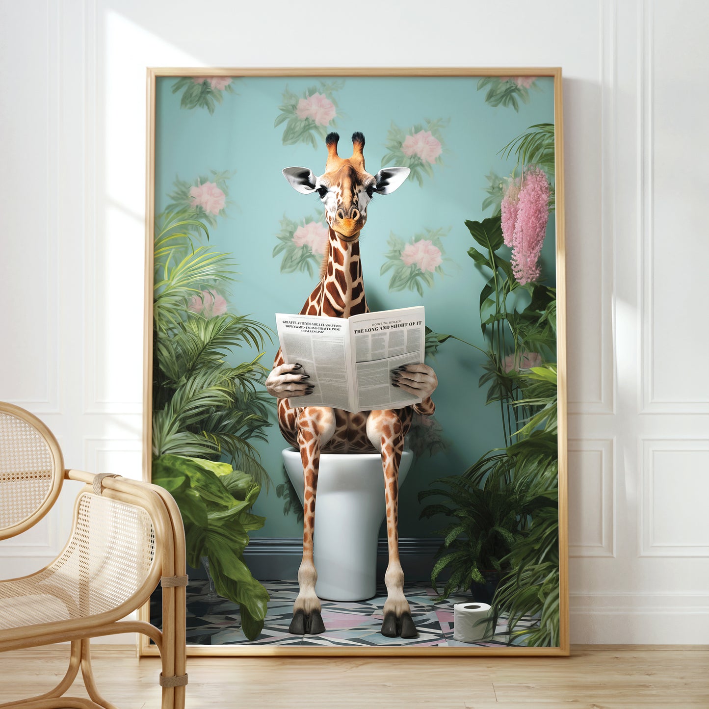 Giraffe on Toilet Bathroom Print