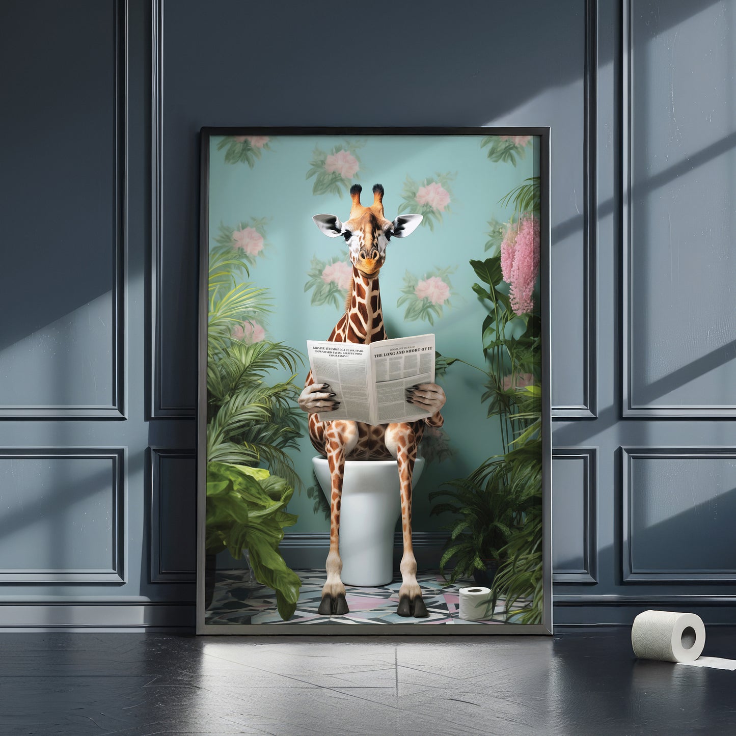 Giraffe on Toilet Bathroom Print