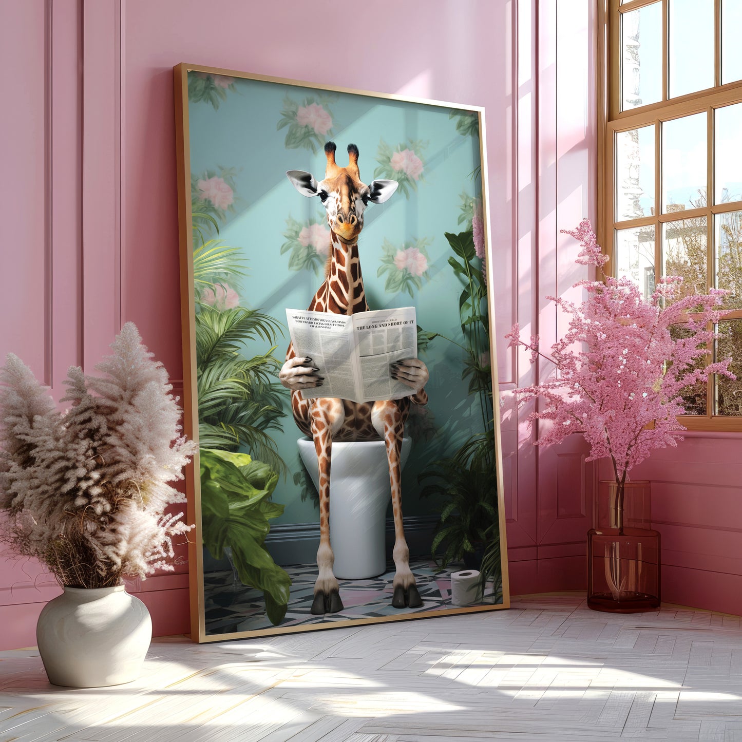 Giraffe on Toilet Bathroom Print