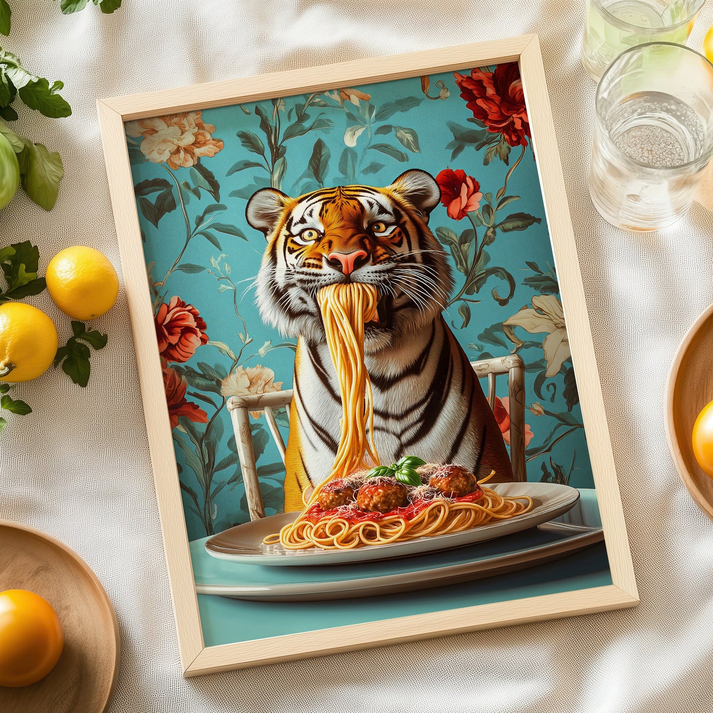 Tiger Eating Spaghetti Kitchen Print