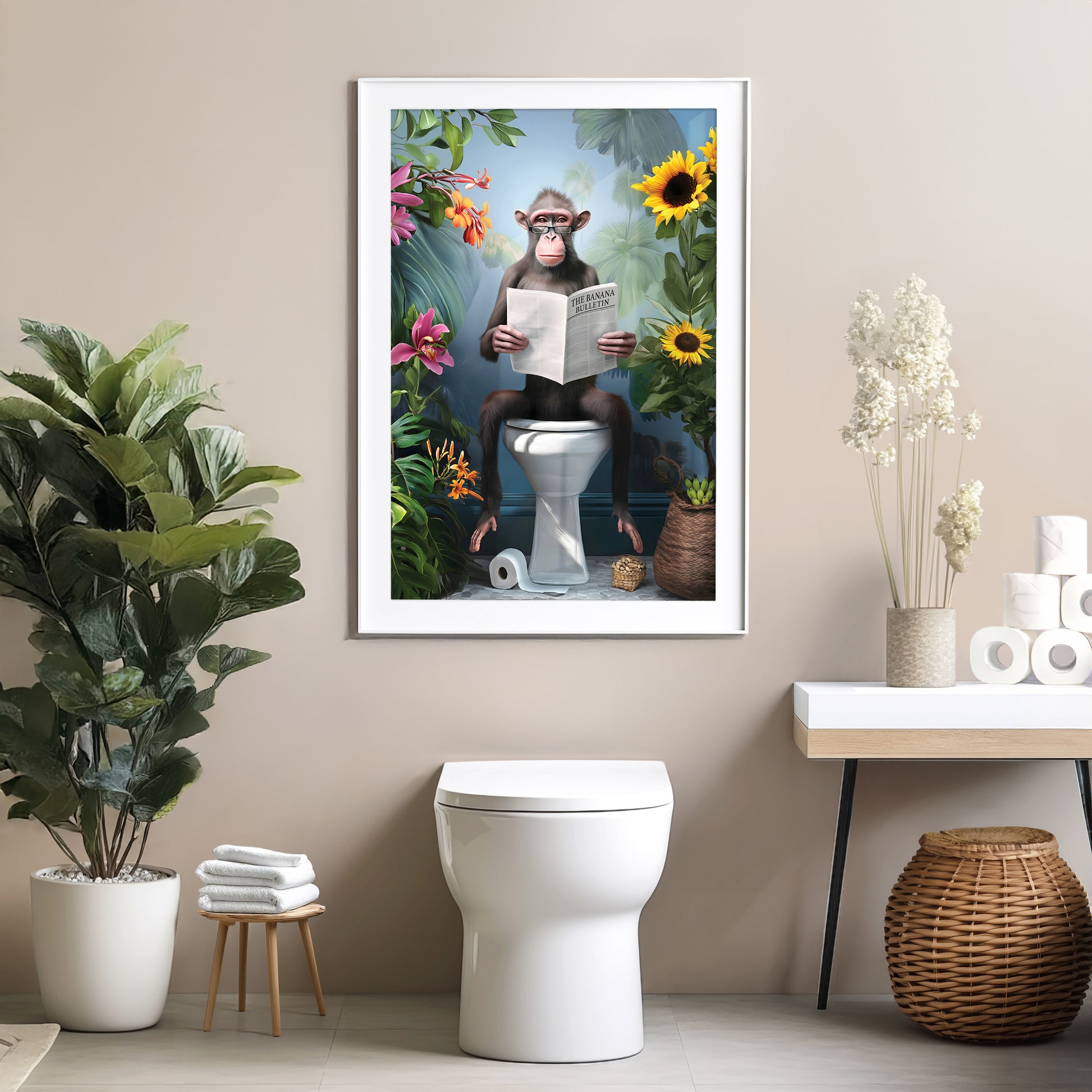 a monkey sitting on a toilet reading a book