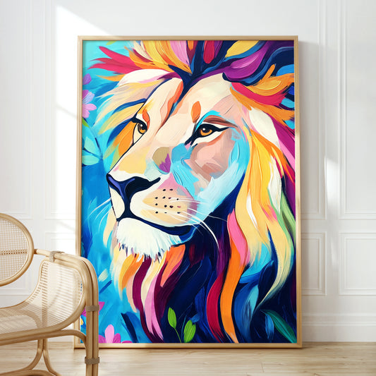 a painting of a lion on a wall