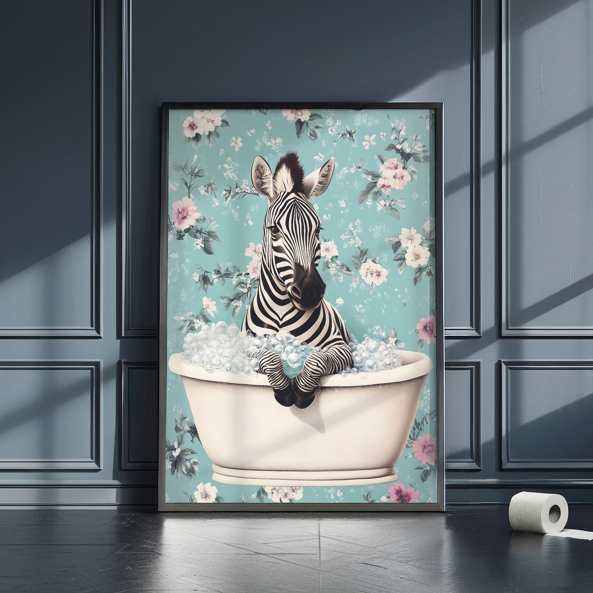 a picture of a zebra sitting in a bathtub