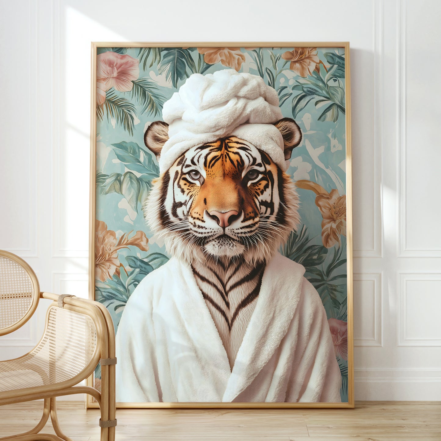 a painting of a tiger wearing a white robe