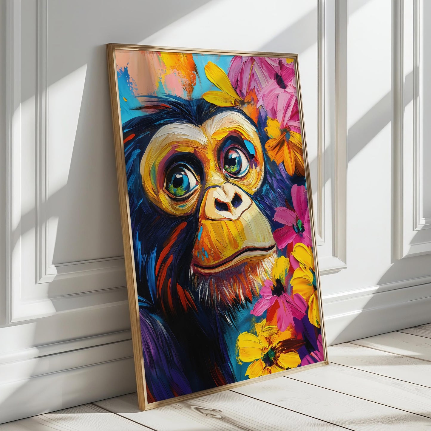 a painting of a monkey with flowers on it