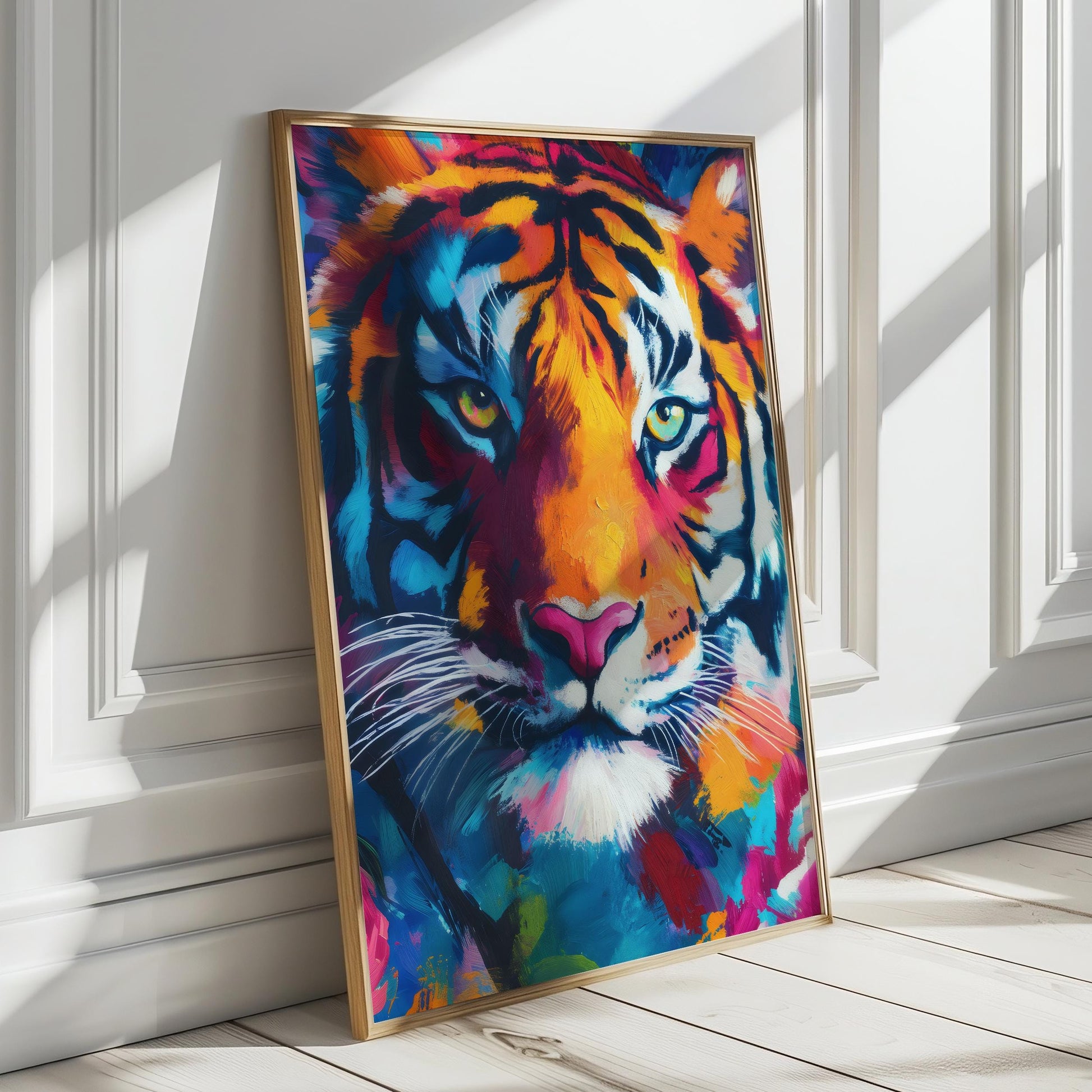 a painting of a tiger on a wall