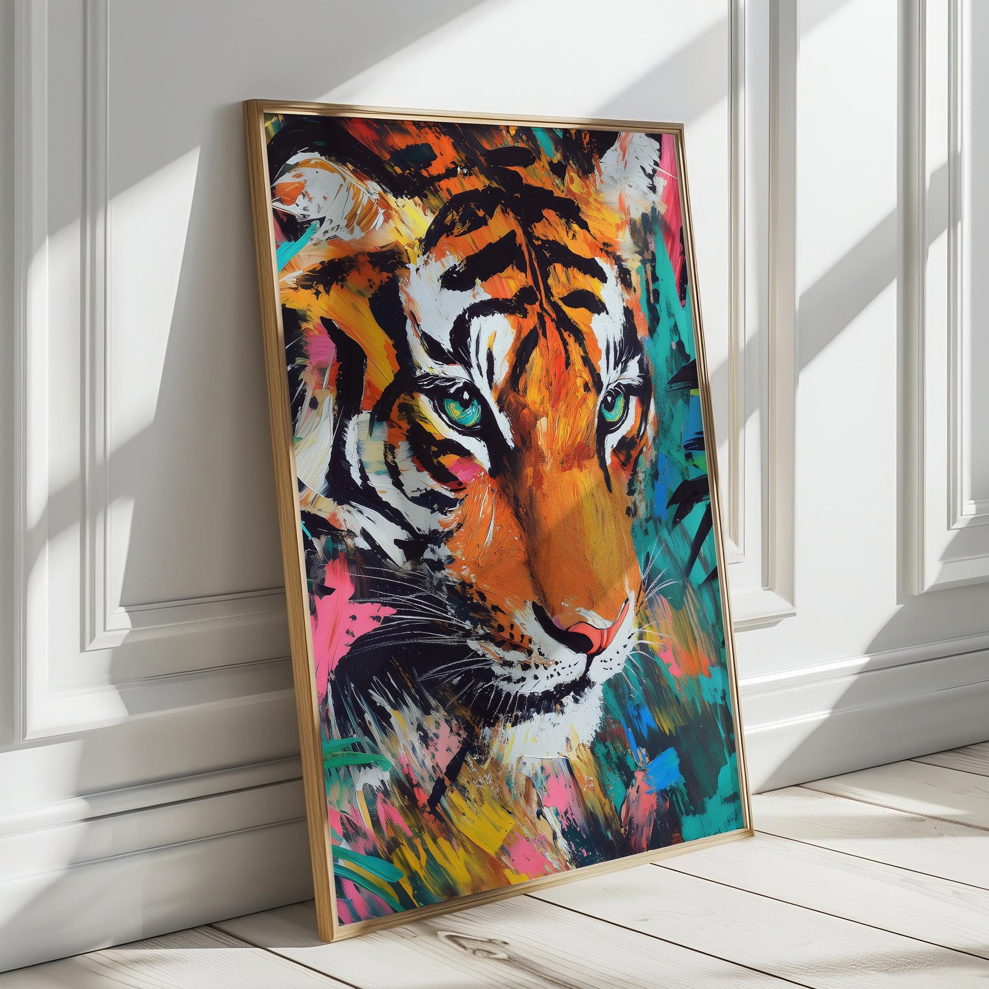 a painting of a tiger on a wall