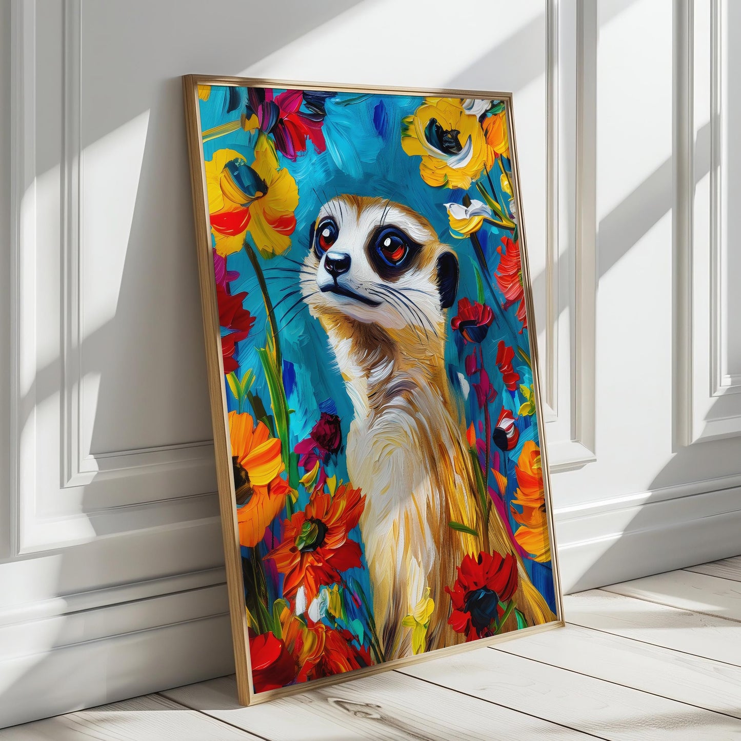 a painting of a meerkat on a wall