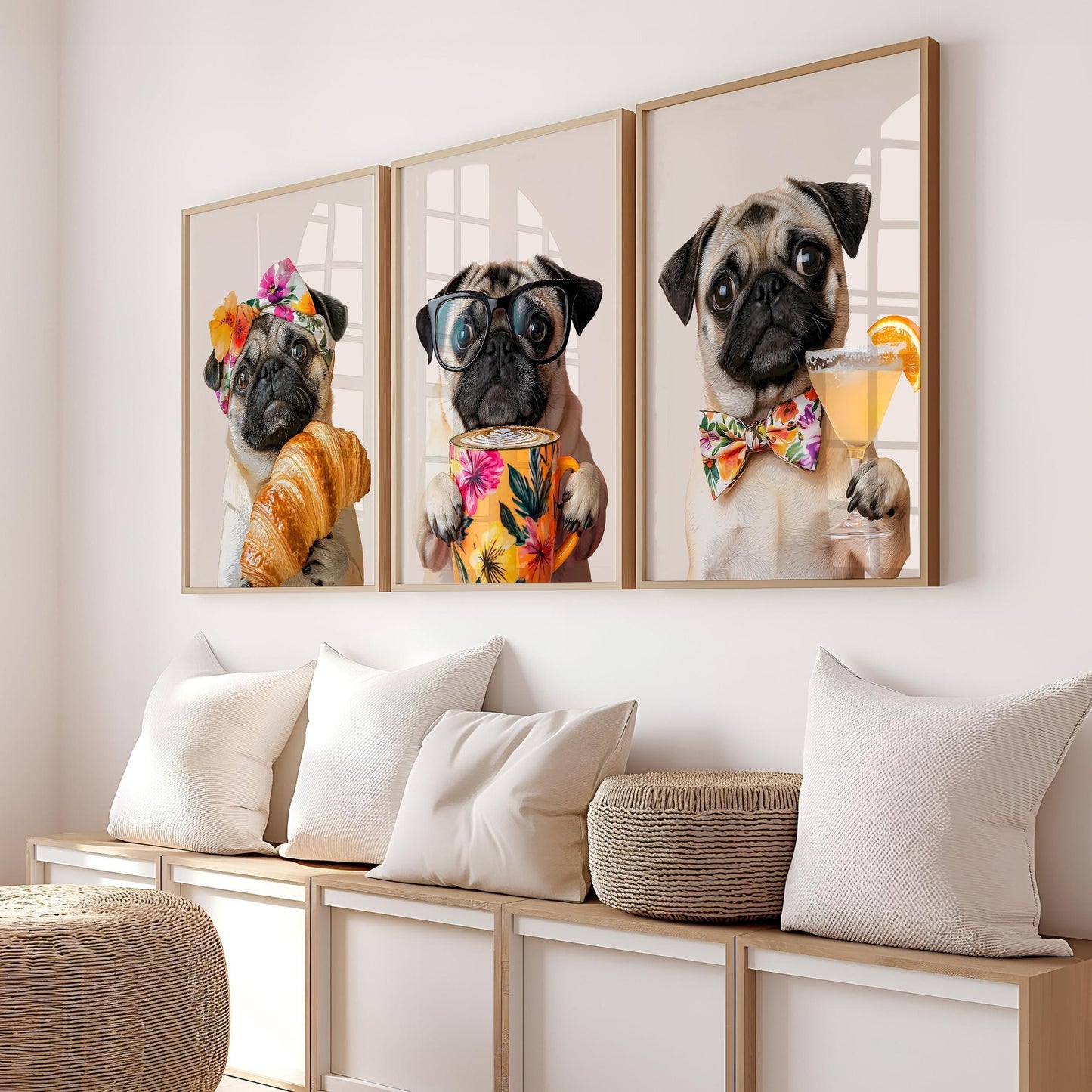 Pug Wall Art - Set of 3 Coffee Kitchen Prints